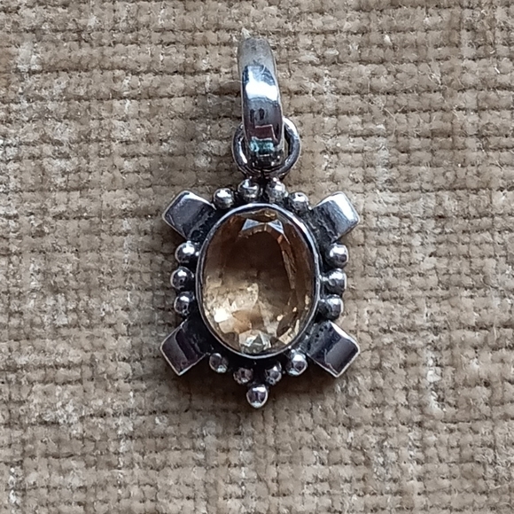 Silver Tone Champagne Crystal Pendant - Picture 1 of 7
